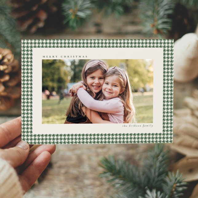 Cartes Pour Fêtes Annuelles Houndstooth frame green three photo Christmas (Créateur téléchargé)
