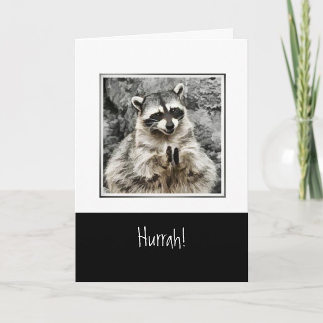 Cartes Pour Fêtes Annuelles Hourra ! Cute Racoon Clapping Funny Animal Art (Devant)