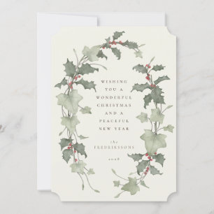 Cartes Pour Fêtes Annuelles Houx et lierre à l'aquarelle claire