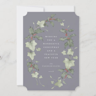 Cartes Pour Fêtes Annuelles Houx et lierre aquarelle violet désaturé