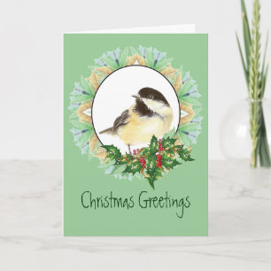 Cartes Pour Fêtes Annuelles Houx gai d'oiseau de Chickadee d'aquarelle de Noël
