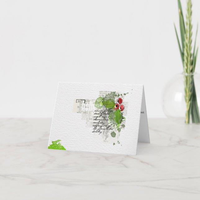 Cartes Pour Fêtes Annuelles Houx peint à la main de Joyeux Noël (Devant)