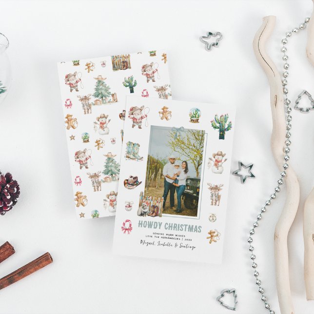 Cartes Pour Fêtes Annuelles Howdy Christmas | Fun Western Christmas Photo (Créateur téléchargé)