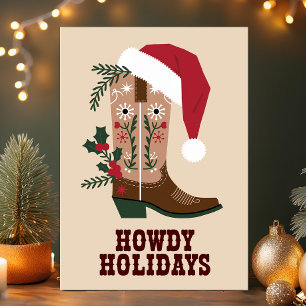 Cartes Pour Fêtes Annuelles Howdy Holidays Western Cowboy Boot Christmas