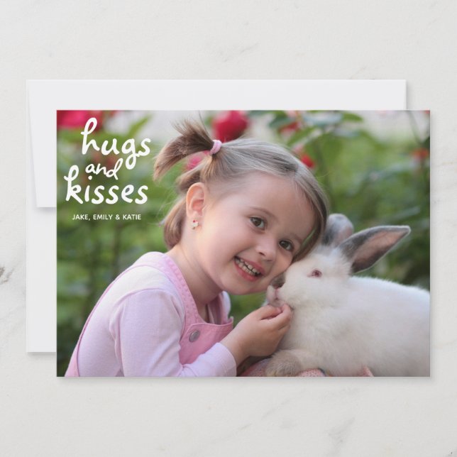 Cartes Pour Fêtes Annuelles Hugs & Kisses Aquarelle Rouge Rose Valentine's Day (Devant)