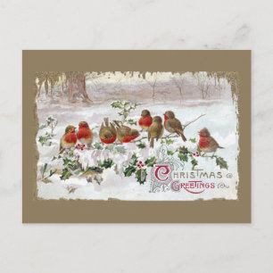 Cartes Pour Fêtes Annuelles Huit Robins anglais sur Holly Vintage Christmas
