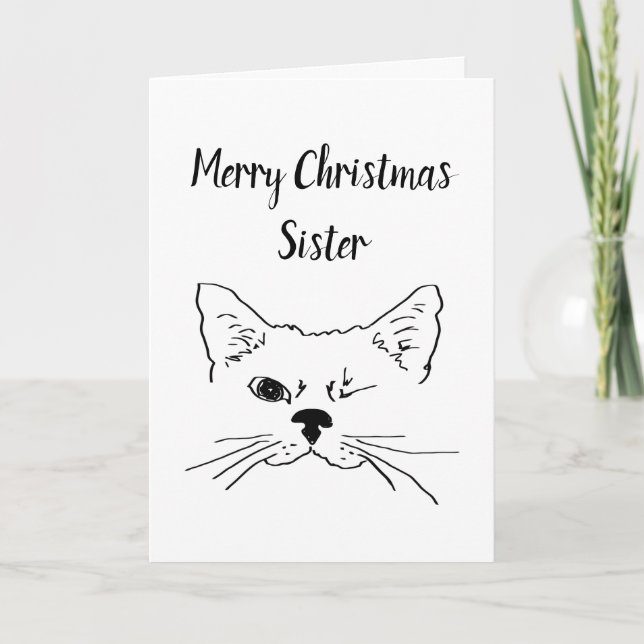 Cartes Pour Fêtes Annuelles Humour de Noël Soeur Citation Winking Chat Fun (Devant)