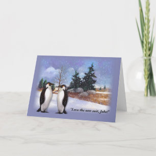 Cartes Pour Fêtes Annuelles Humour de pingouin, Pétrole Pastel scène d'hiver, 