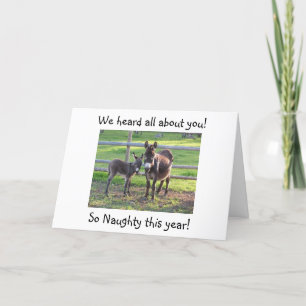 CARTES POUR FÊTES ANNUELLES HUMOUR DONKEY OÙ VOUS-NAUGHTY CETTE ANNÉE
