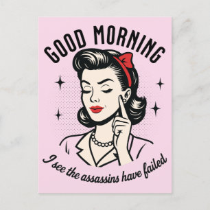 Cartes Pour Fêtes Annuelles Humour rétro des Assassins du bon matin ayant écho