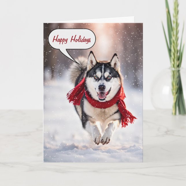 Cartes Pour Fêtes Annuelles Husky Noël Dans Les Snowflakes (Devant)
