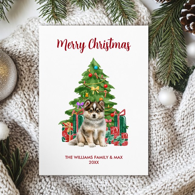 Cartes Pour Fêtes Annuelles Husky Puppy Chien famille Noël (Créateur téléchargé)