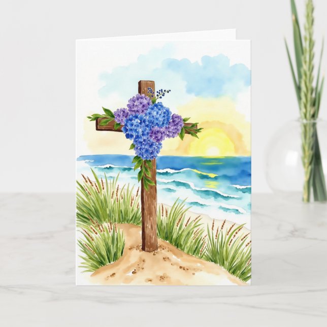 Cartes Pour Fêtes Annuelles Hydrangea Cross Easter Religious Christian (Devant)