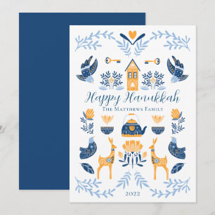 Cartes Pour Fêtes Annuelles Hygge Bleu   Joyeux Hanukkah jaune unique