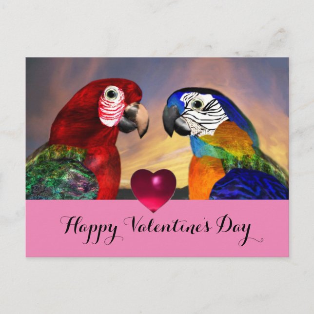 Cartes Pour Fêtes Annuelles HYPER PARROTS, BLEU ROUGE MACAWS Saint Valentin Am (Devant)