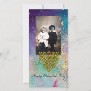 Cartes Pour Fêtes Annuelles HYPER VALENTINE, Étincelles d'or bleu vert