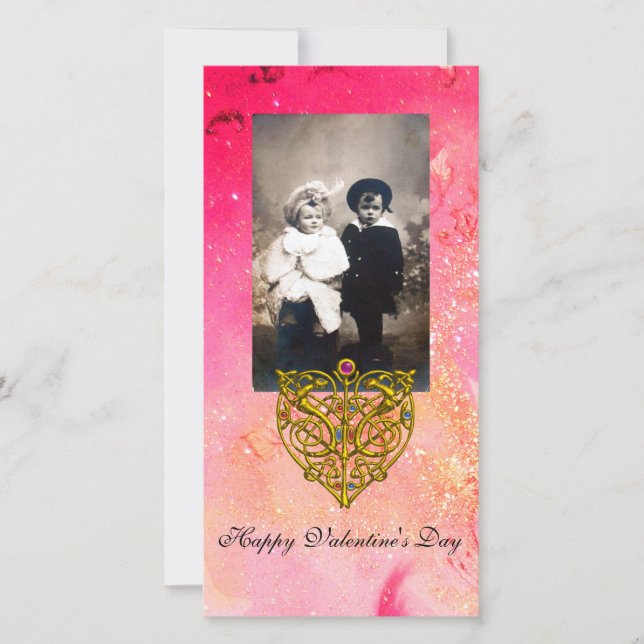 Cartes Pour Fêtes Annuelles HYPER VALENTINE, Fuchsia rose étincelles d'or (Devant)
