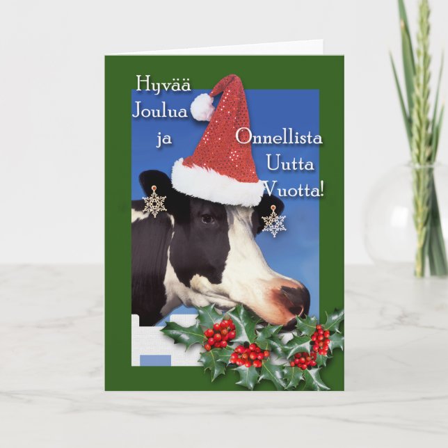 Cartes Pour Fêtes Annuelles Hyvaa joulua, vache finlandaise de Noël (Devant)