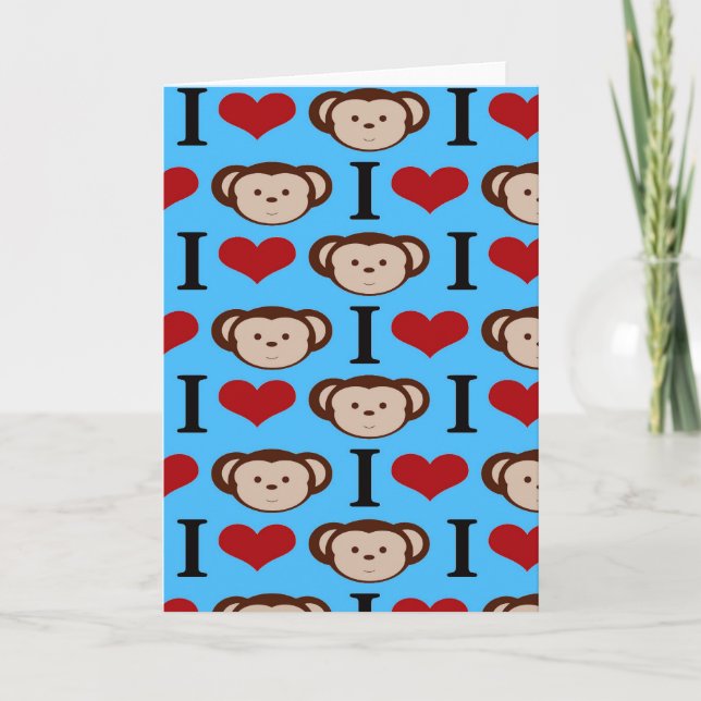 Cartes Pour Fêtes Annuelles I Heart Monkeys Turquoise Turquoise Blue Valentine (Devant)