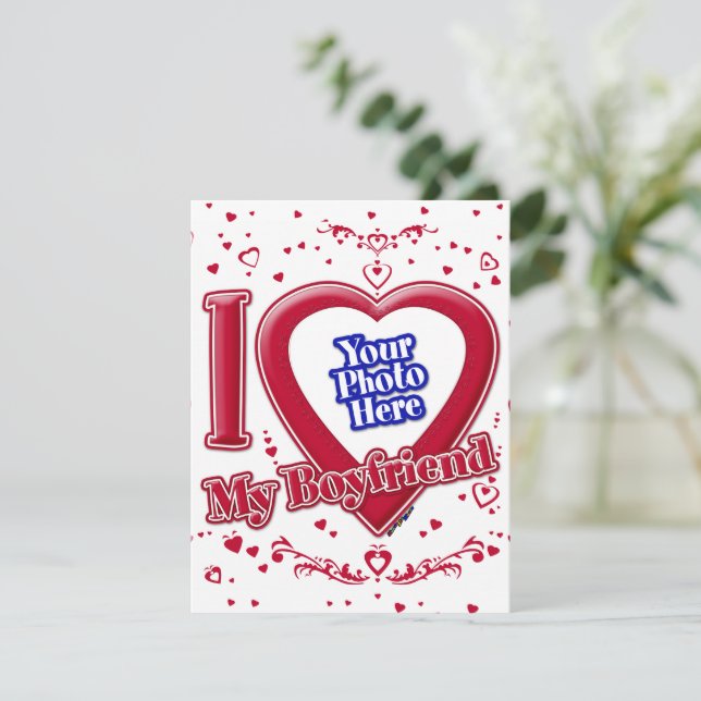 Cartes Pour Fêtes Annuelles I Love My Boyfriend Photo Coeurs rouges (Debout devant)