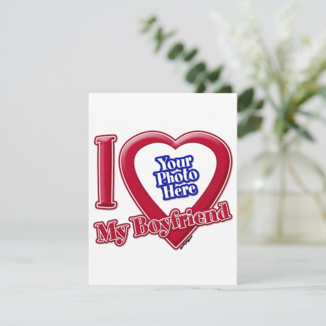 Cartes Pour Fêtes Annuelles I Love My Boyfriend Photo Red Heart (Debout devant)