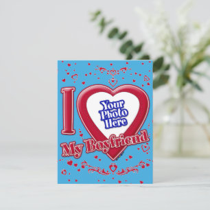 Cartes Pour Fêtes Annuelles I Love My Boyfriend Photo Red Hearts Turquoise