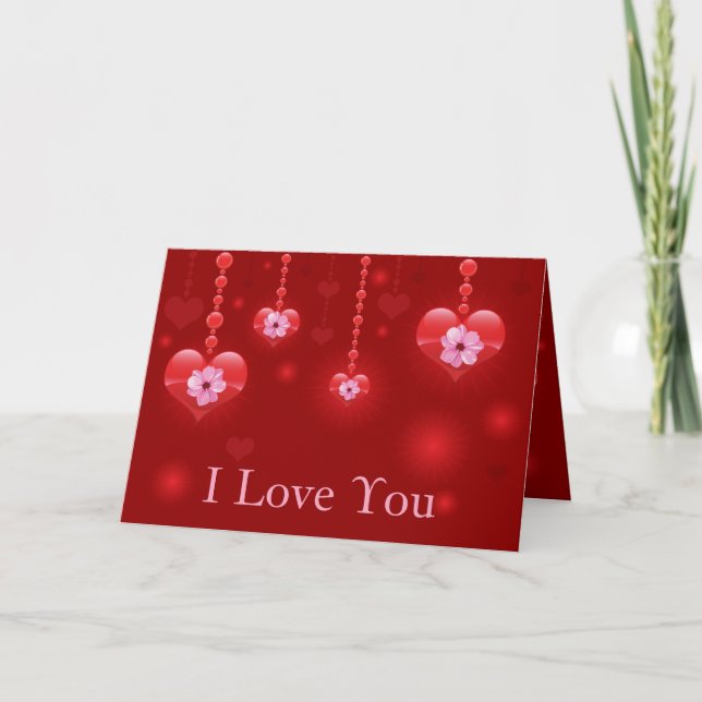Cartes Pour Fêtes Annuelles I Love You Flowers and Hearts (Devant)
