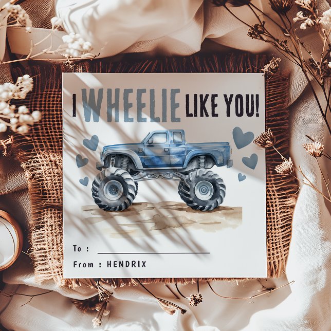 Cartes Pour Fêtes Annuelles I Wheelie Comme Toi | Blue Monster Truck Kids (Créateur téléchargé)