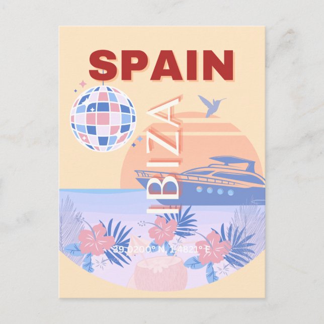 Cartes Pour Fêtes Annuelles Ibiza, Espagne, Art Voyage, Art Rétro, Pastel (Devant)