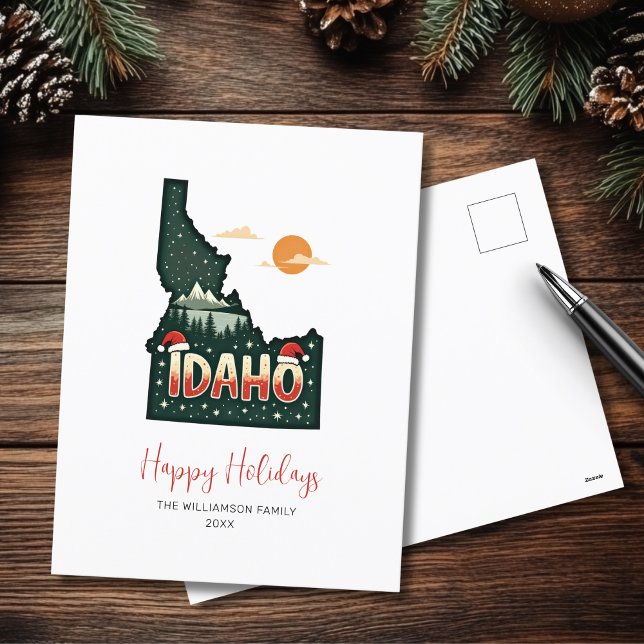 Cartes Pour Fêtes Annuelles Idaho Christmas State Map Joyeuses Fêtes (Personalize with family name and year.)