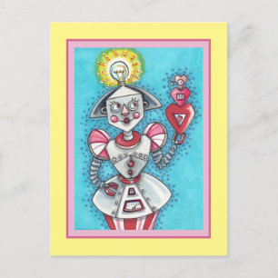 CARTES POUR FÊTES ANNUELLES IDÉE CLAIRE ROBOT DE FILLE, COEURS MÉCANIQUES COLO