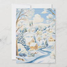 Idyllic Winter Village Scene Holiday Card