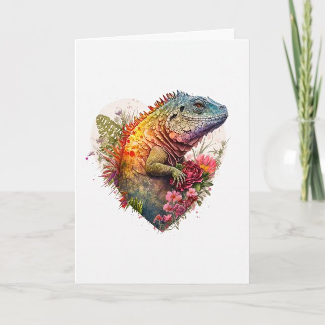 Cartes Pour Fêtes Annuelles Iguana imaginative aux fleurs Saint-Valentin (Devant)