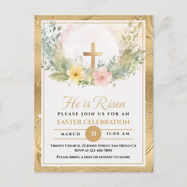 Cartes Pour Fêtes Annuelles Il Est Ressuscité Fleurs D'Aquarelle De Pâques, Re (Devant)