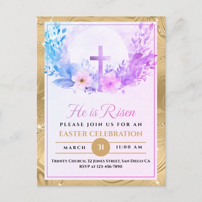 Cartes Pour Fêtes Annuelles Il Est Ressuscité Fleurs D'Aquarelle De Pâques, Re (Devant)