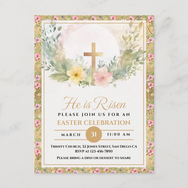 Cartes Pour Fêtes Annuelles Il Est Ressuscité Fleurs D'Aquarelle De Pâques, Re (Devant)