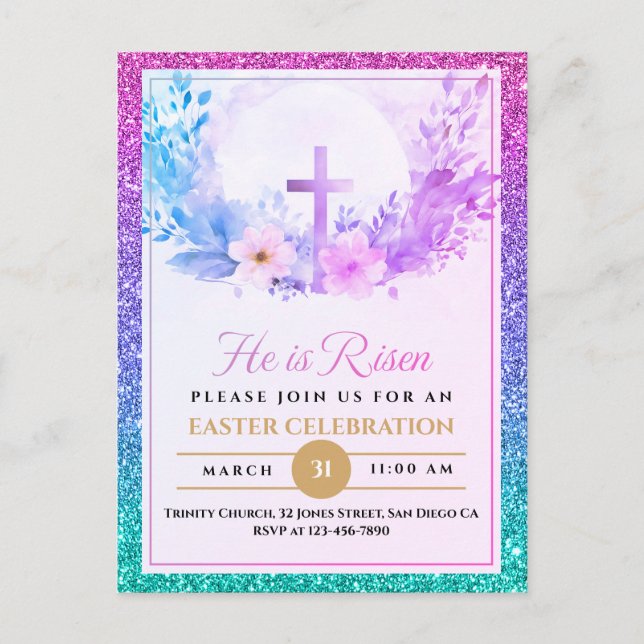 Cartes Pour Fêtes Annuelles Il Est Ressuscité Fleurs D'Aquarelle De Pâques, Re (Devant)