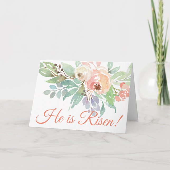 Cartes Pour Fêtes Annuelles Il est ressuscité Floral Christian Pâques (Devant)
