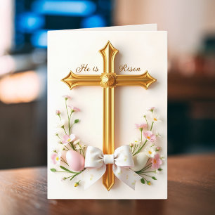 Cartes Pour Fêtes Annuelles Il est ressuscité Floral Croix catholique Religieu