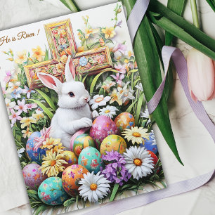 Cartes Pour Fêtes Annuelles Il Est Ressuscité Lapin De Pâques Religieux Croix