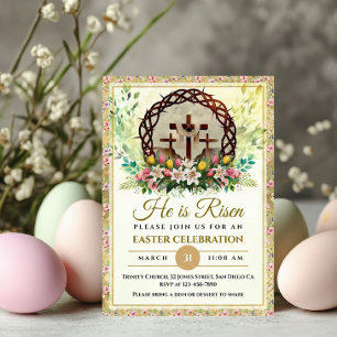 Cartes Pour Fêtes Annuelles Il Est Ressuscité Pâques Aquarelle Fleurs, Religie