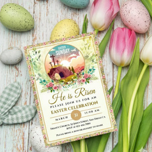 Cartes Pour Fêtes Annuelles Il Est Ressuscité Pâques Aquarelle Fleurs, Religie