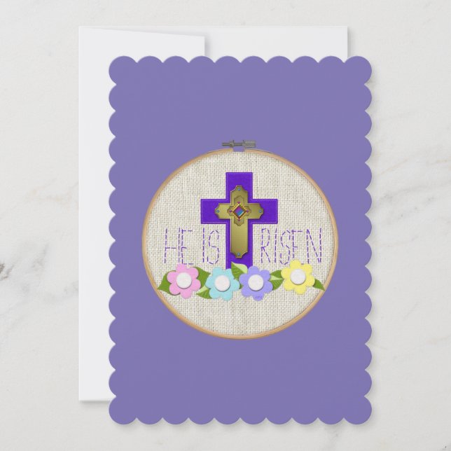 Cartes Pour Fêtes Annuelles Il Est Risen Broderie Fleurs De Boucle (Devant)