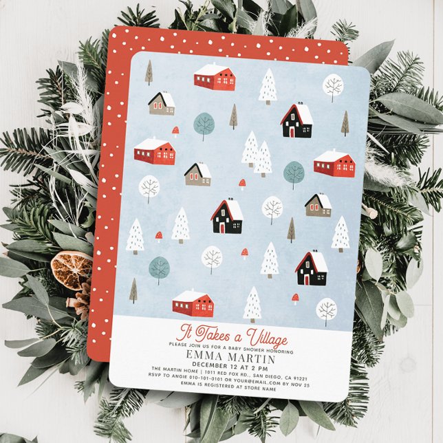 Cartes Pour Fêtes Annuelles Il Faut Un Baby shower De Noël Village (Créateur téléchargé)