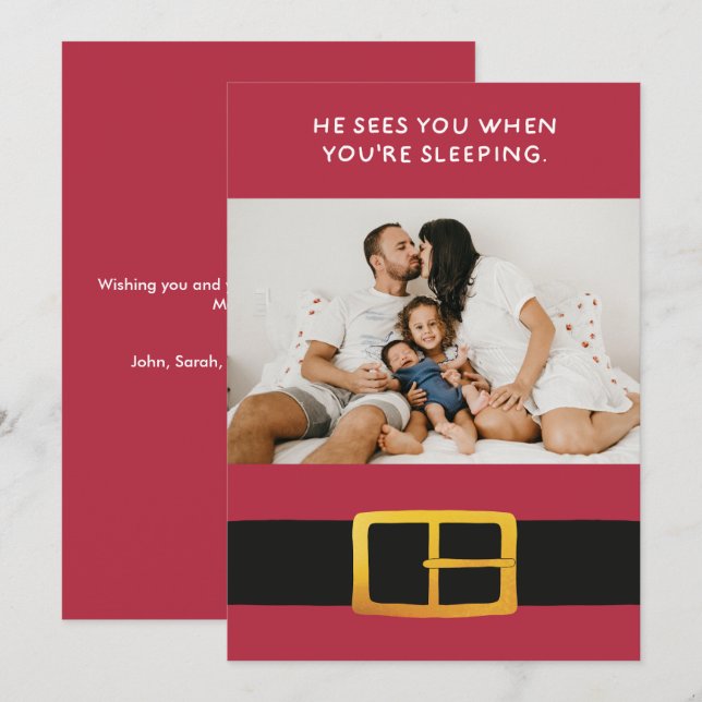 Cartes Pour Fêtes Annuelles Il vous voit quand vous dormez Photo (Devant / Derrière)