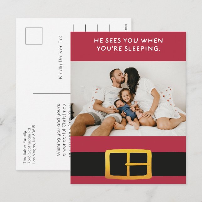 Cartes Pour Fêtes Annuelles Il vous voit quand vous dormez Photo (Devant / Derrière)
