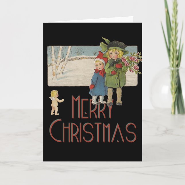 Cartes Pour Fêtes Annuelles Illustration Antique Enfants Noël 1920 (Devant)