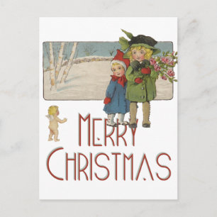 Cartes Pour Fêtes Annuelles Illustration Antique Enfants Noël 1920