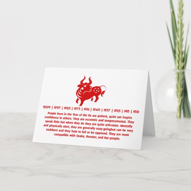 CARTES POUR FÊTES ANNUELLES ILLUSTRATION CHINOISE DU BOEUF PAPERCUT DE (Devant)