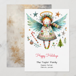 Cartes Pour Fêtes Annuelles Illustration d'ange fantaisiste Joyeuses Fêtes